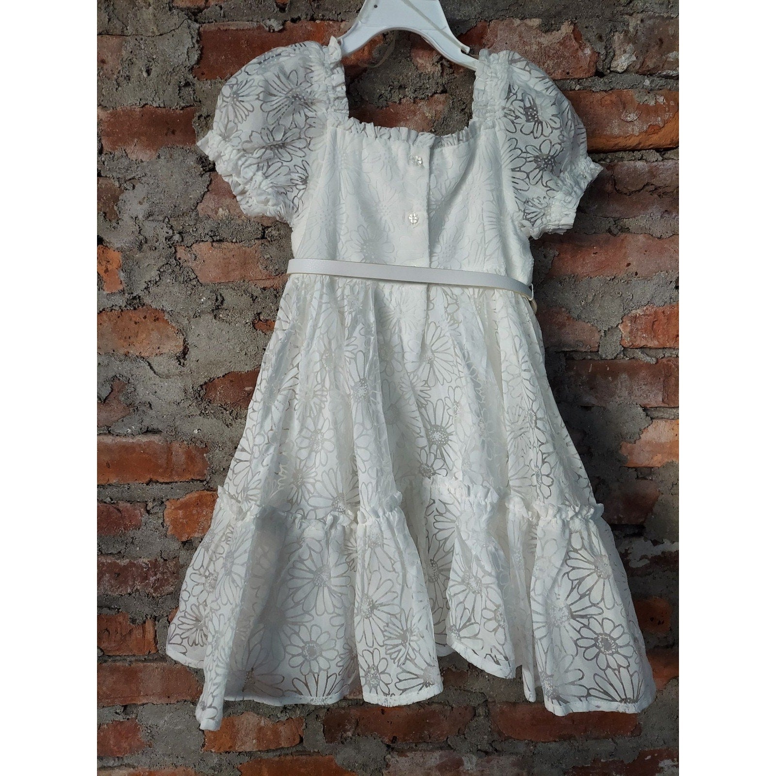 Joie Girls Dress 4-5T White Floral Puff Sleeve Belted Summer Occasion