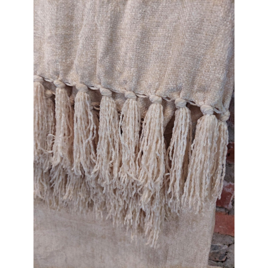 Cream Beige Tassel Throw Blanket 58x60" Fringed Decorative Farmhouse Boho SOFT