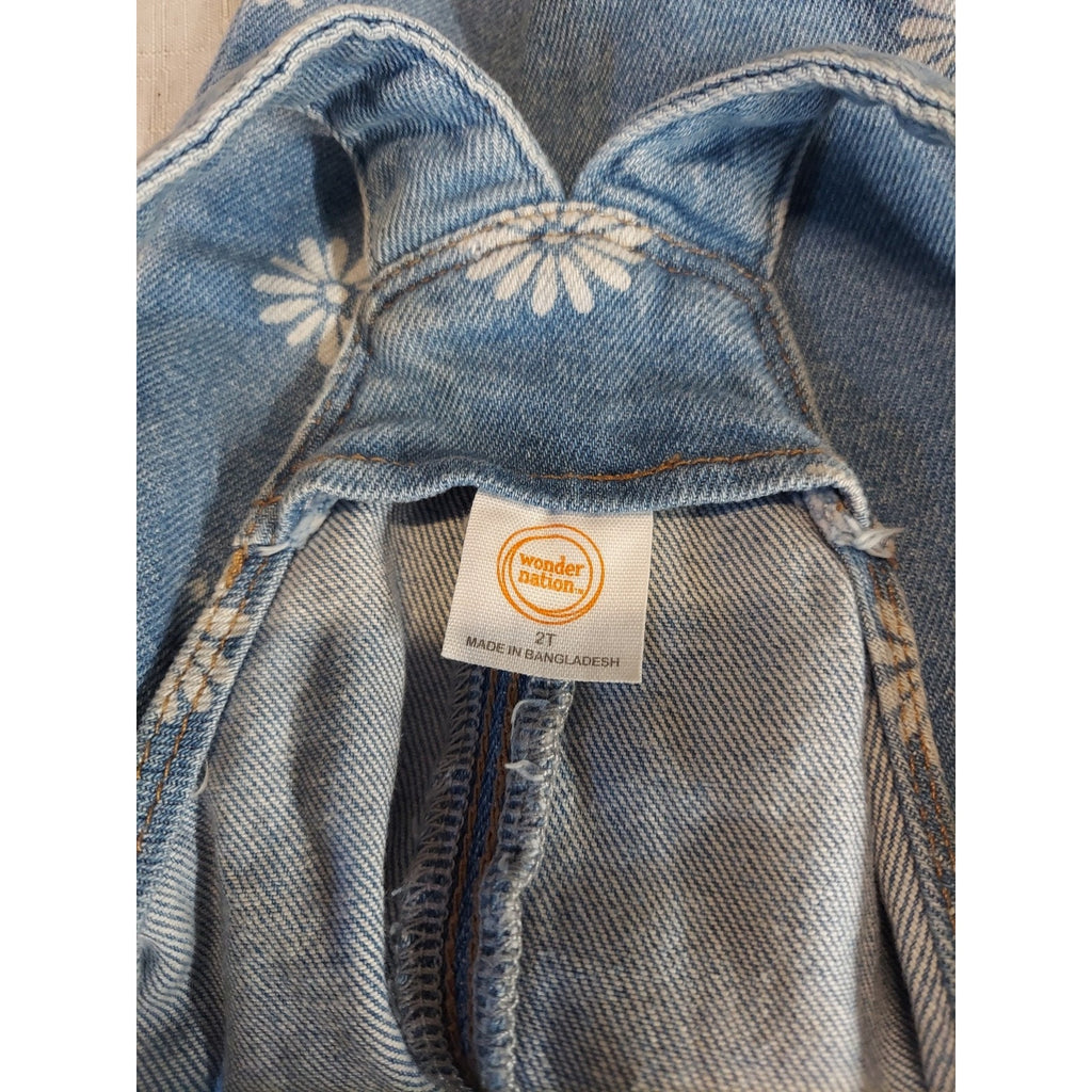 Wonder Nation Toddler Girls Denim Shortalls 2T Light Blue Daisy Floral Print