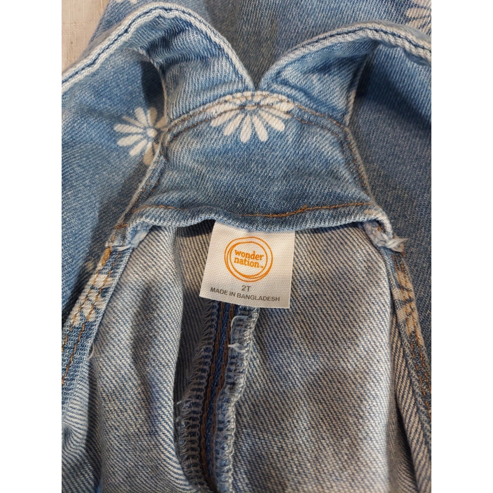 Wonder Nation Toddler Girls Denim Shortalls 2T Light Blue Daisy Floral Print