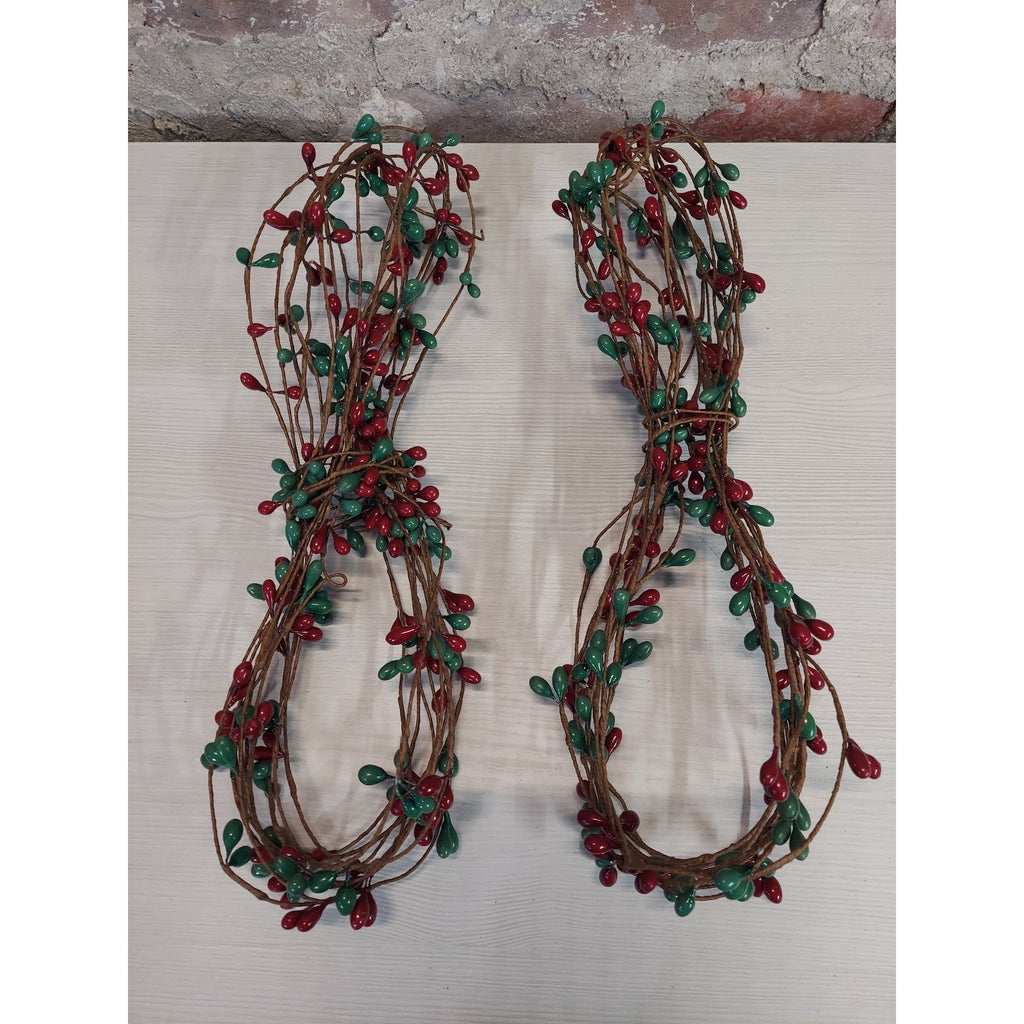 Christmas Red Green Pip Berry Garland Wired Rustic Holiday Home Decor Lot 2 10'