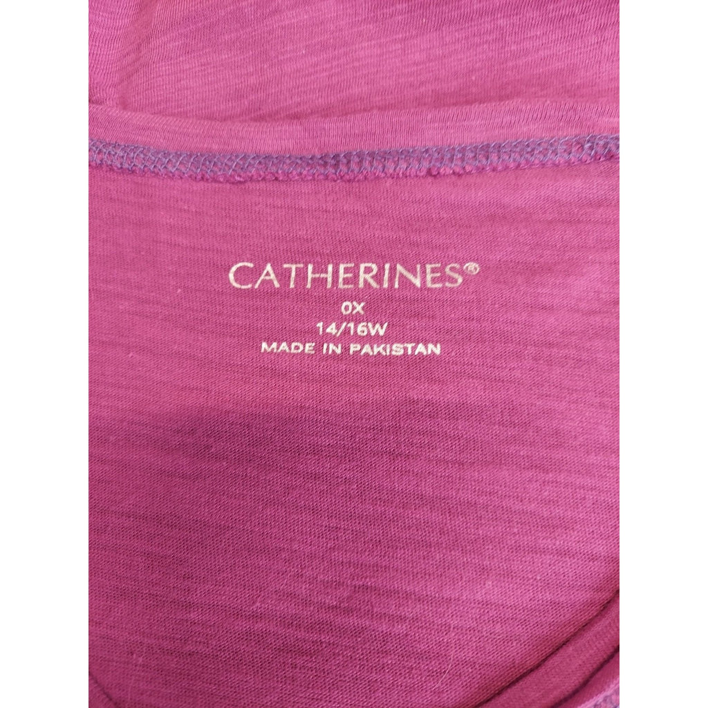 Catherines Womens Plus T-Shirt Size 0X 14/16W Purple Floral Paisley V-Neck Tee