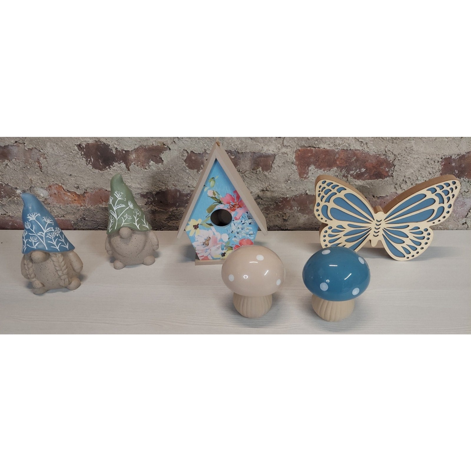 Whimsical Garden Decor Set Gnomes Mushrooms Birdhouse Butterfly Spring Home