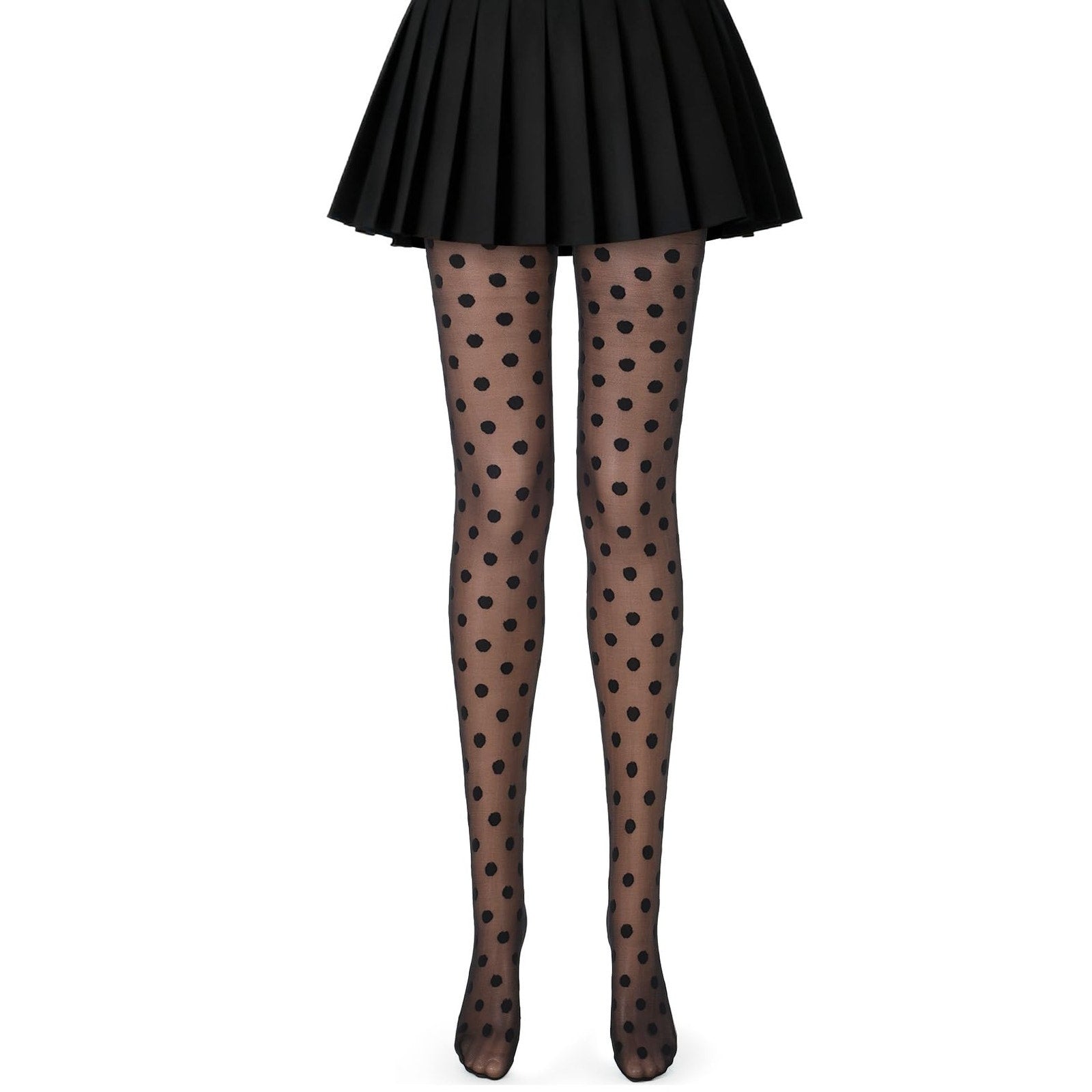 Velsatis Womens Sheer Tights S-XXL Black Polka Dot Elastic Fashion Pantyhose