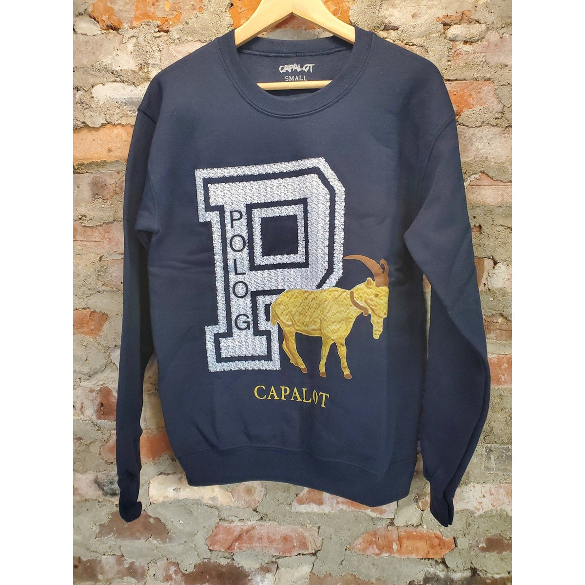 CAPALOT Mens Crewneck Sweatshirt S Small Navy Blue POLOG Goat Graphic