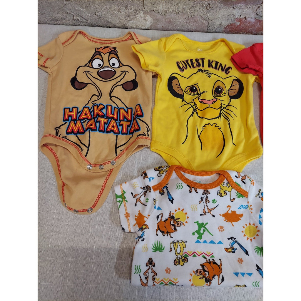 Disney Baby Lion King Bodysuits Simba Timon Pumbaa 4 Pc Set Lot 3-6M Multicolor