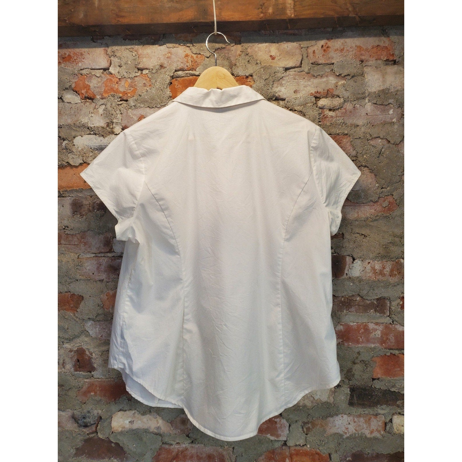 Worthington Womens 0X White Short Sleeve Button Down Collared Shirt Blouse Plus