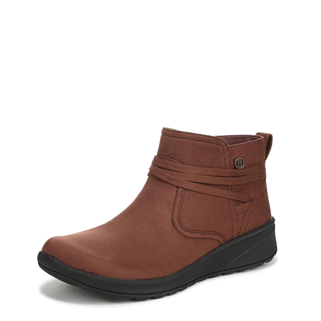 Life Stride Womens 9.5 Ankle Boots Brown Wedge Heel Wrap Strap Faux Suede NIB