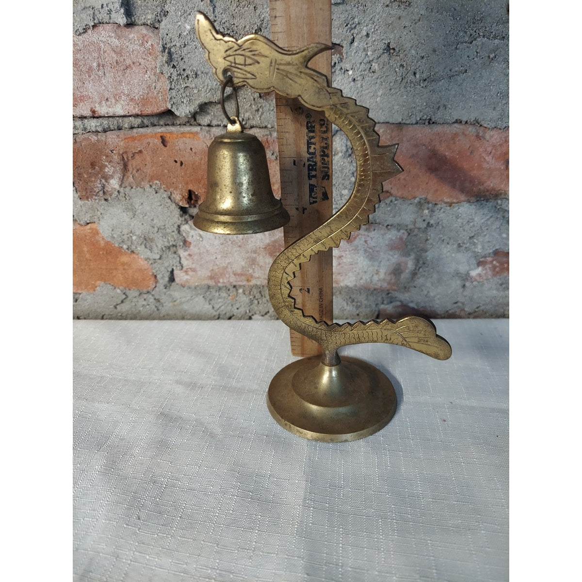 Brass Dragon Bell Vintage Oriental Desk Dinner Bell Home Decor Figurine