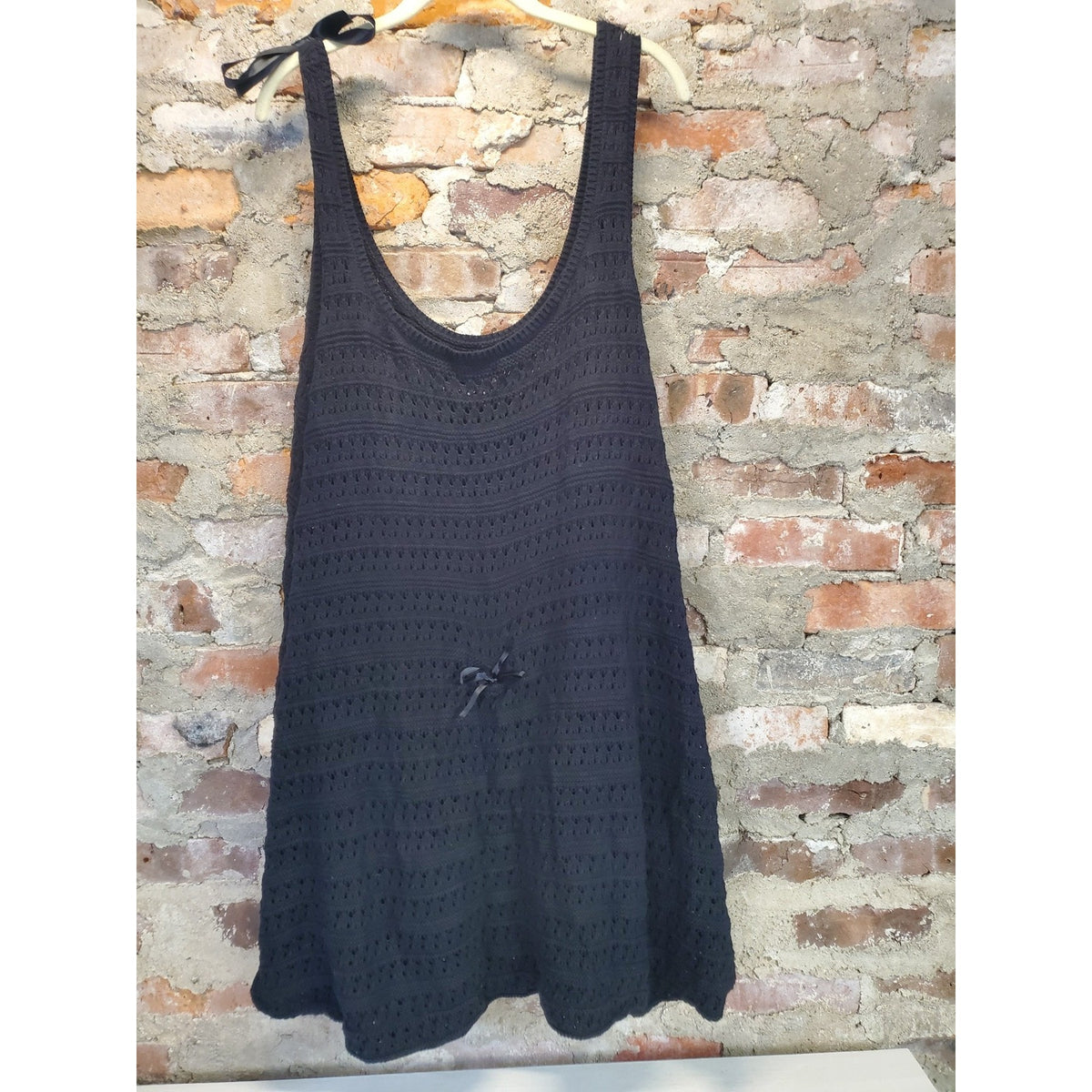 Old Navy Womens Crochet Knit Cover Up Dress 3X Black Sleeveless Scoop Neck Tie
