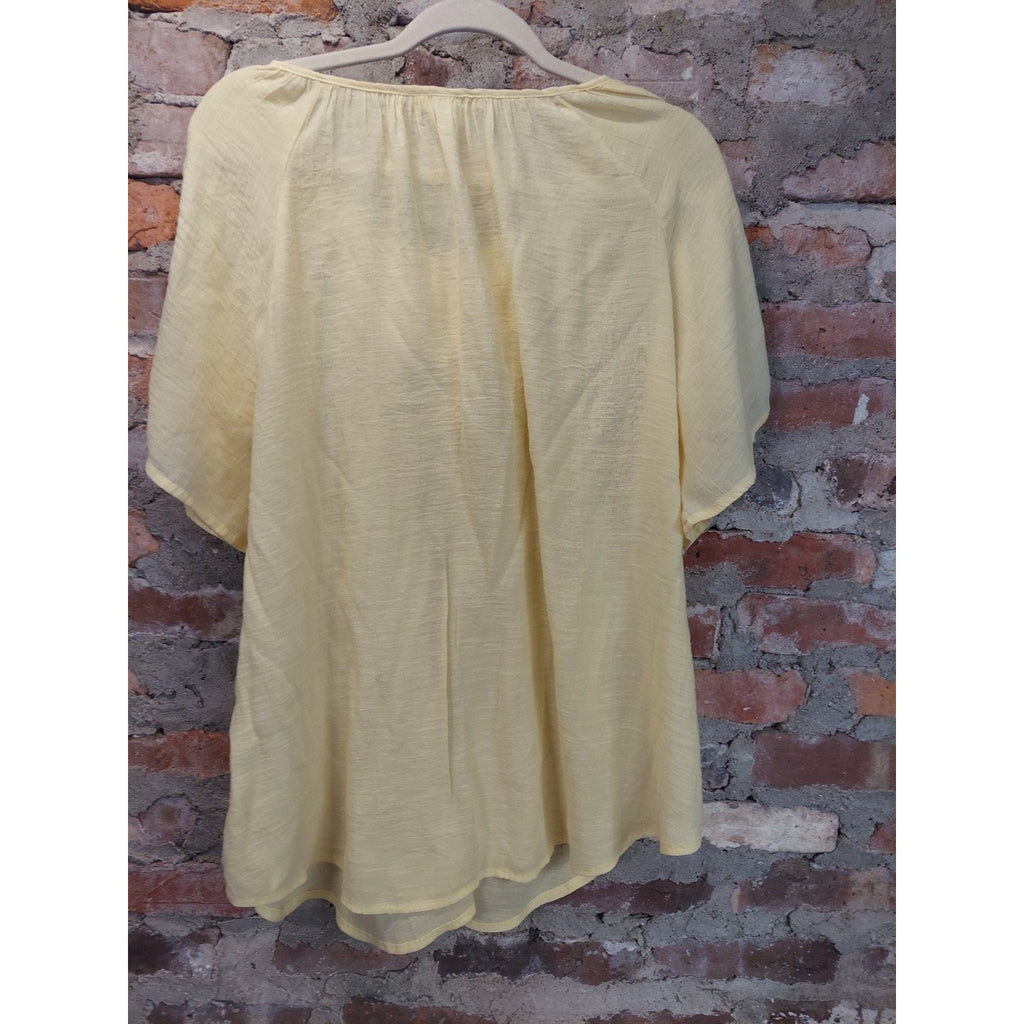 Spense Womens 1X Pale Yellow Peasant Blouse Crochet Lace V Neck Flutter Sleeve
