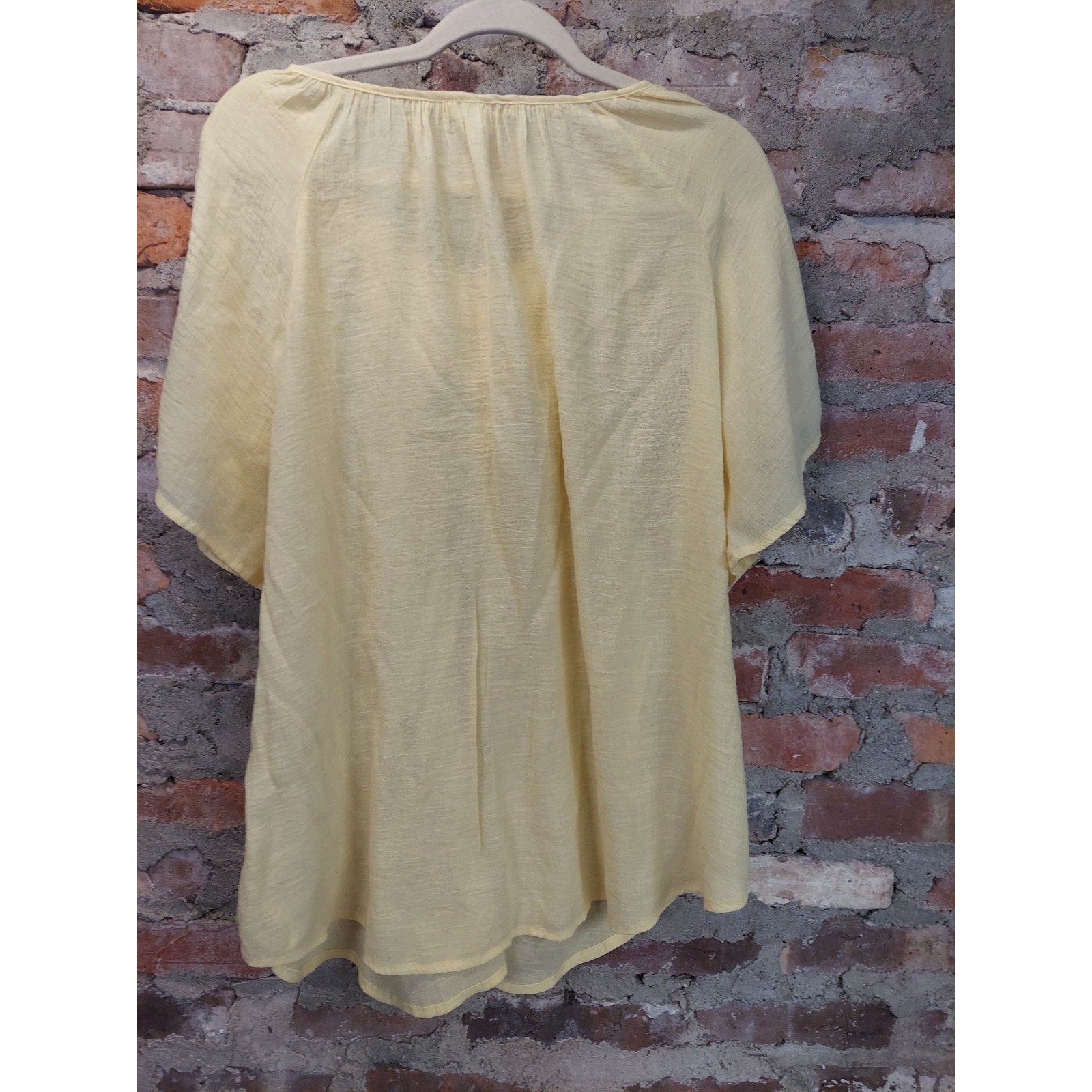 Spense Womens 1X Pale Yellow Peasant Blouse Crochet Lace V Neck Flutter Sleeve