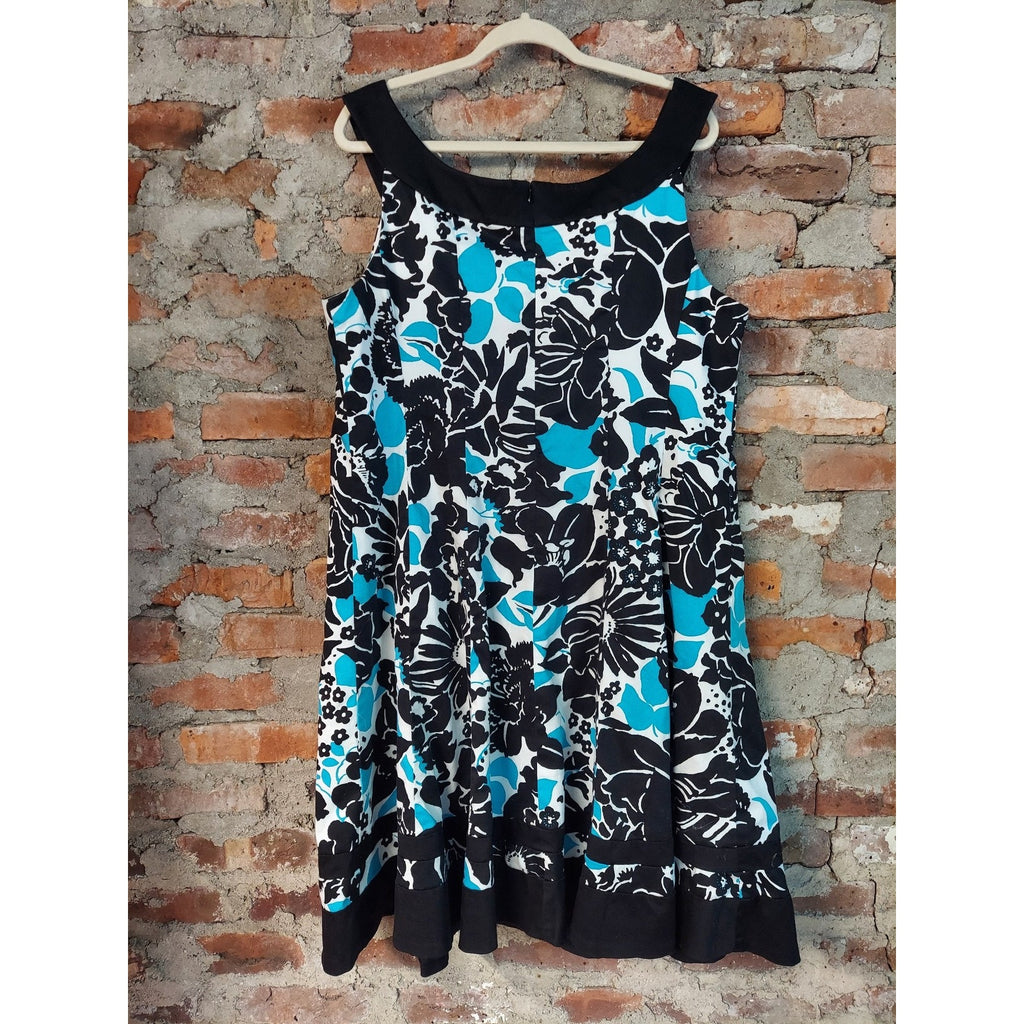 Jones Studio Womens Plus Size Dress 18W Black Teal Floral Sleeveless V Neck