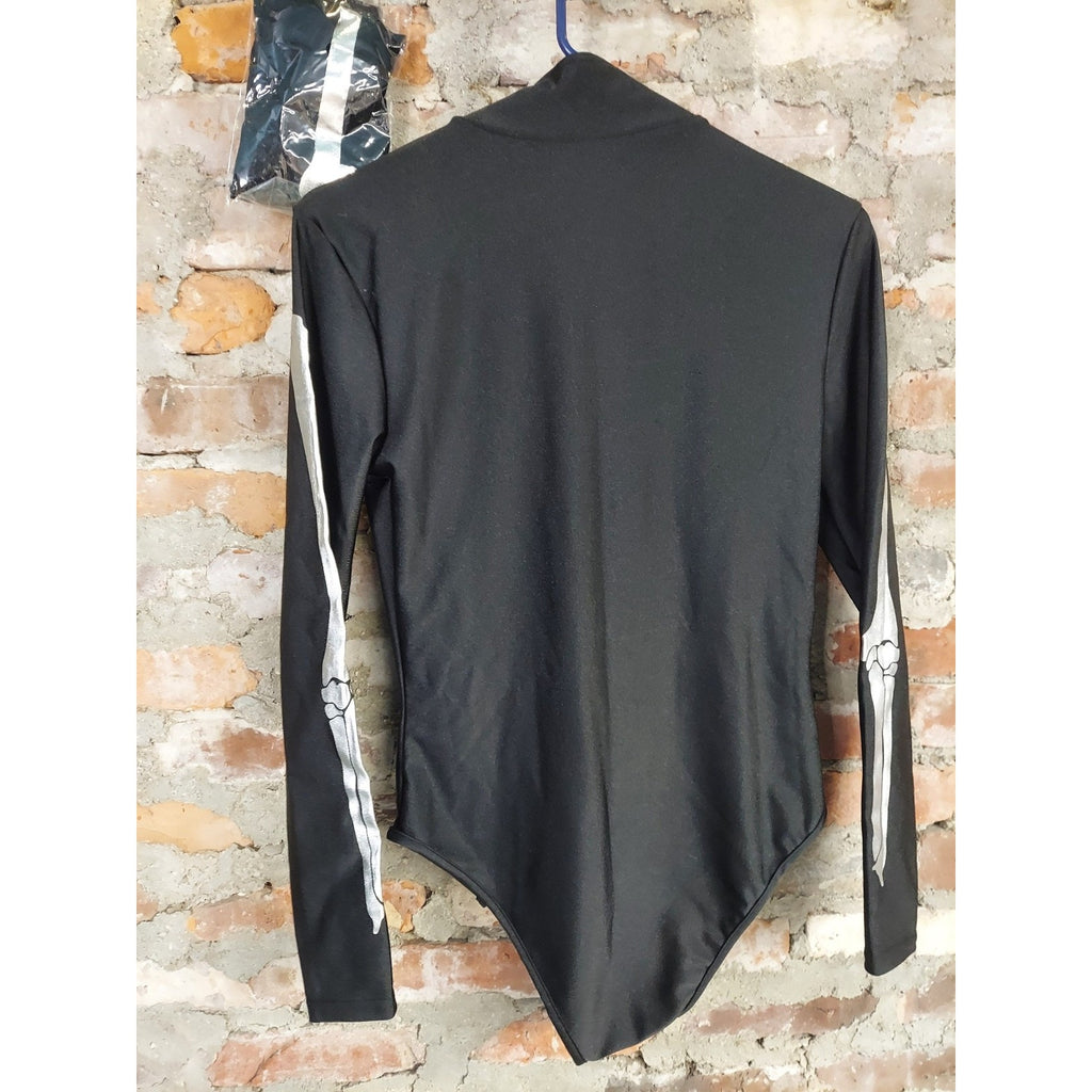 Morph Costumes Womens Skeleton Costume Bodysuit S Black White Mock Neck Long