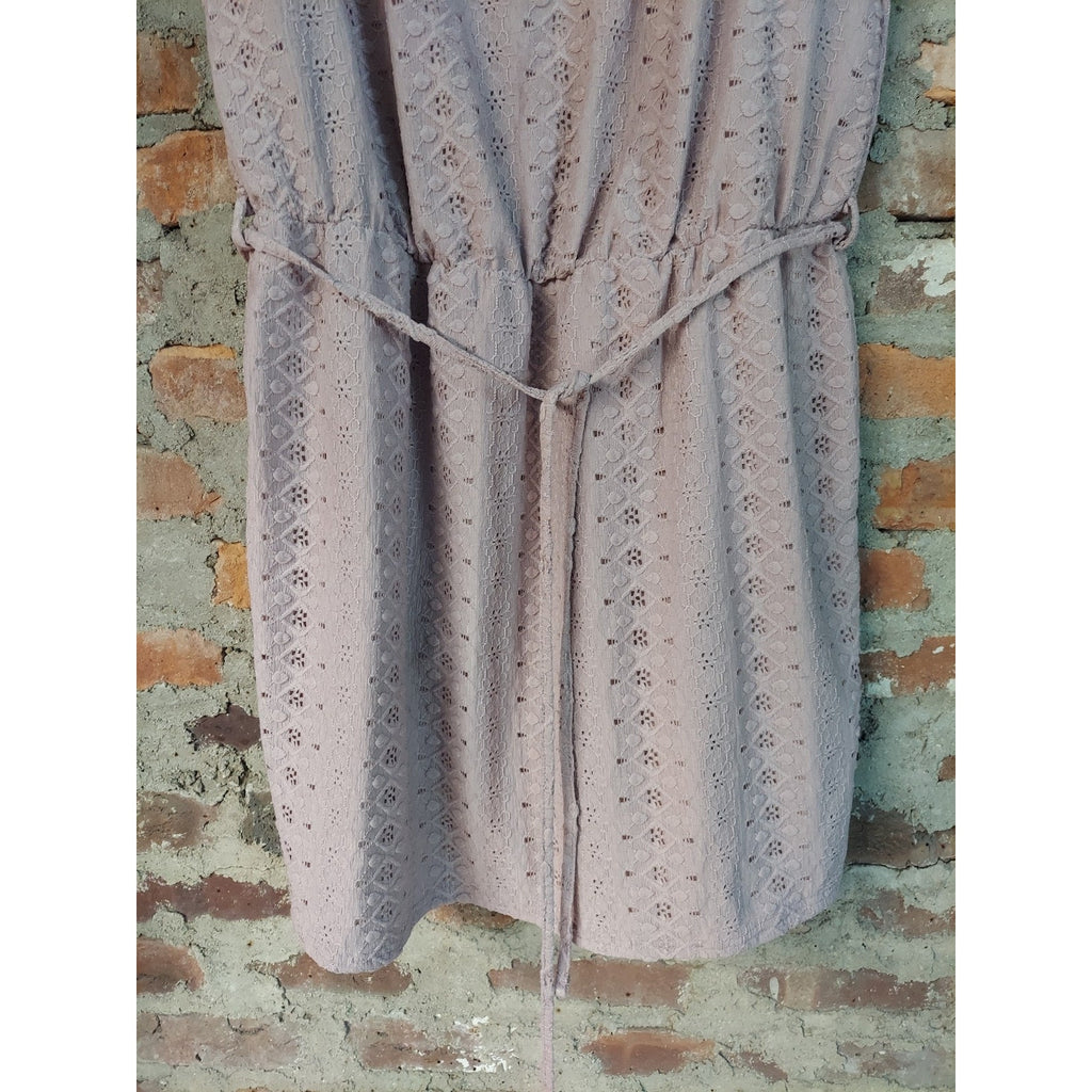 SHEIN CURVE Womens Dress 2XL Dusty Pink Eyelet Tie Waist Sleeveless Mini