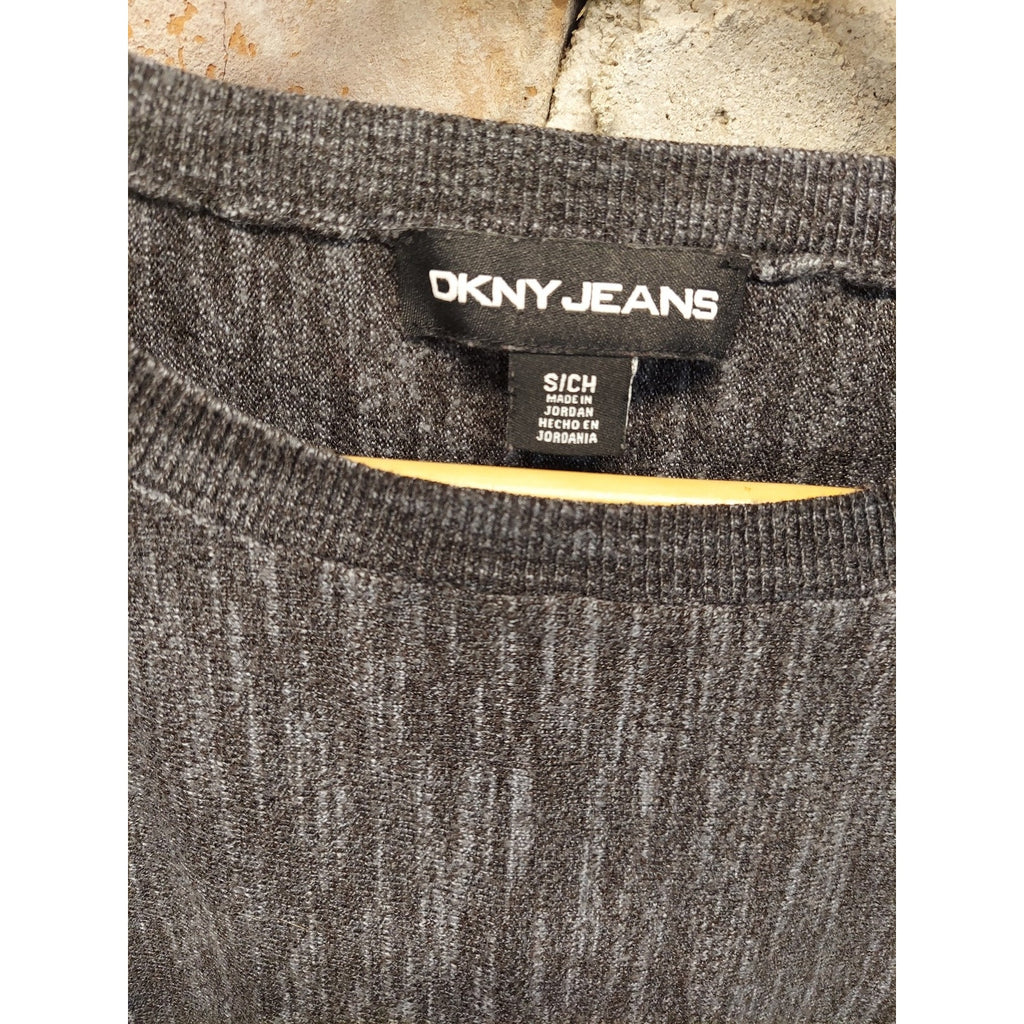 DKNY JEANS Womens Short Sleeve Knit Top Small Charcoal Gray Crewneck Relaxed