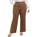 Yesfashion Womens Plus Wide Leg Pants XL Brown Coffee High Waist Button Detail
