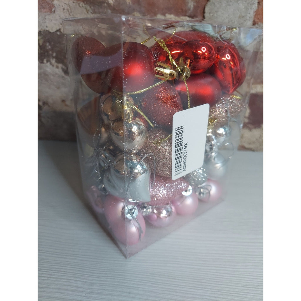 Christmas Ornaments Heart Shaped Set Multicolor Red Gold Silver Pink Glitter