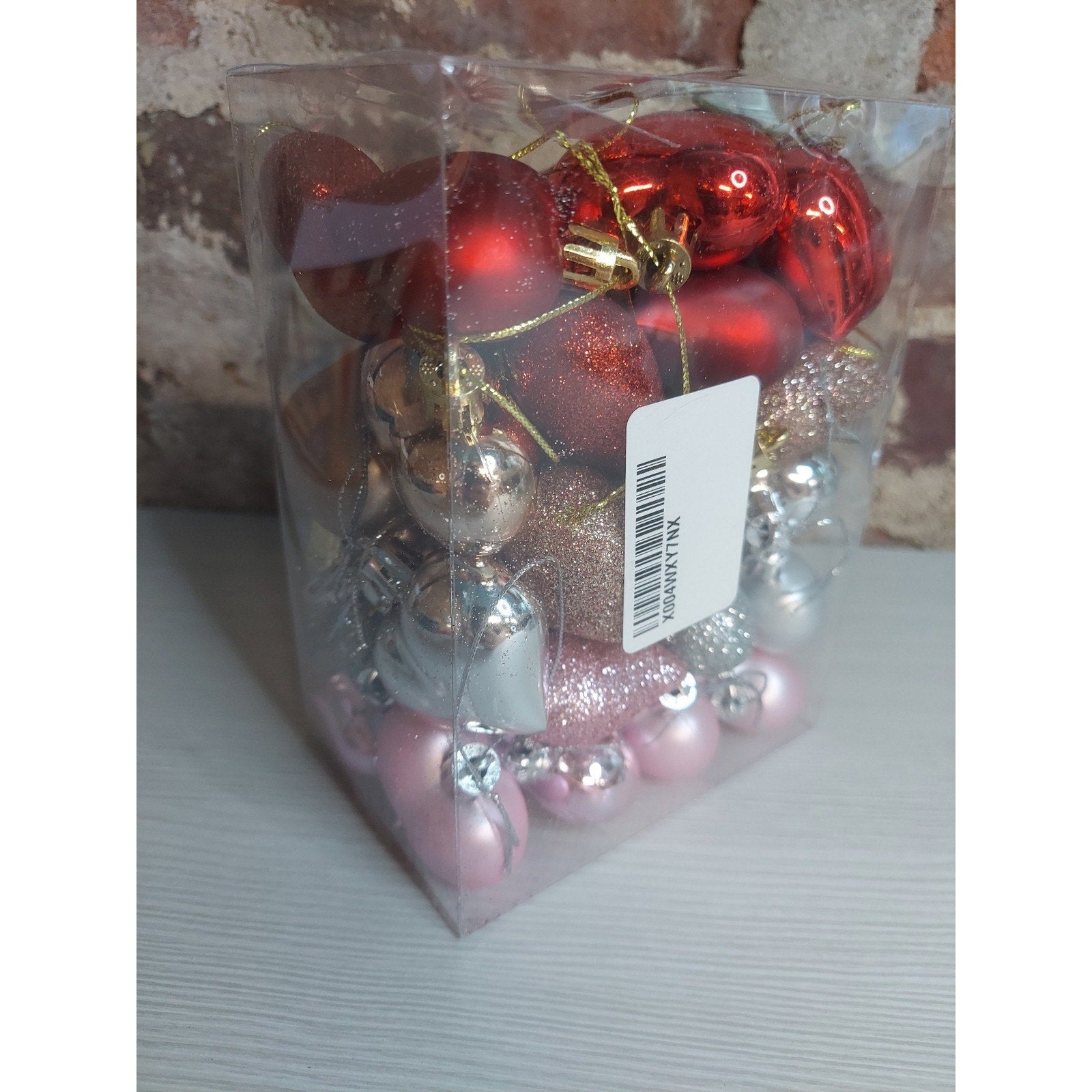 Christmas Ornaments Heart Shaped Set Multicolor Red Gold Silver Pink Glitter