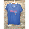 Majestic Womens Philadelphia Phillies T Shirt L Blue V Neck Graphic NWT MLB