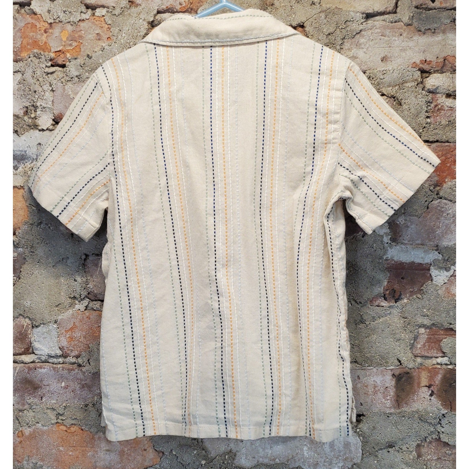 Old Navy Boys Toddler Short Sleeve Button Down Shirt 5T Beige Multicolor Striped