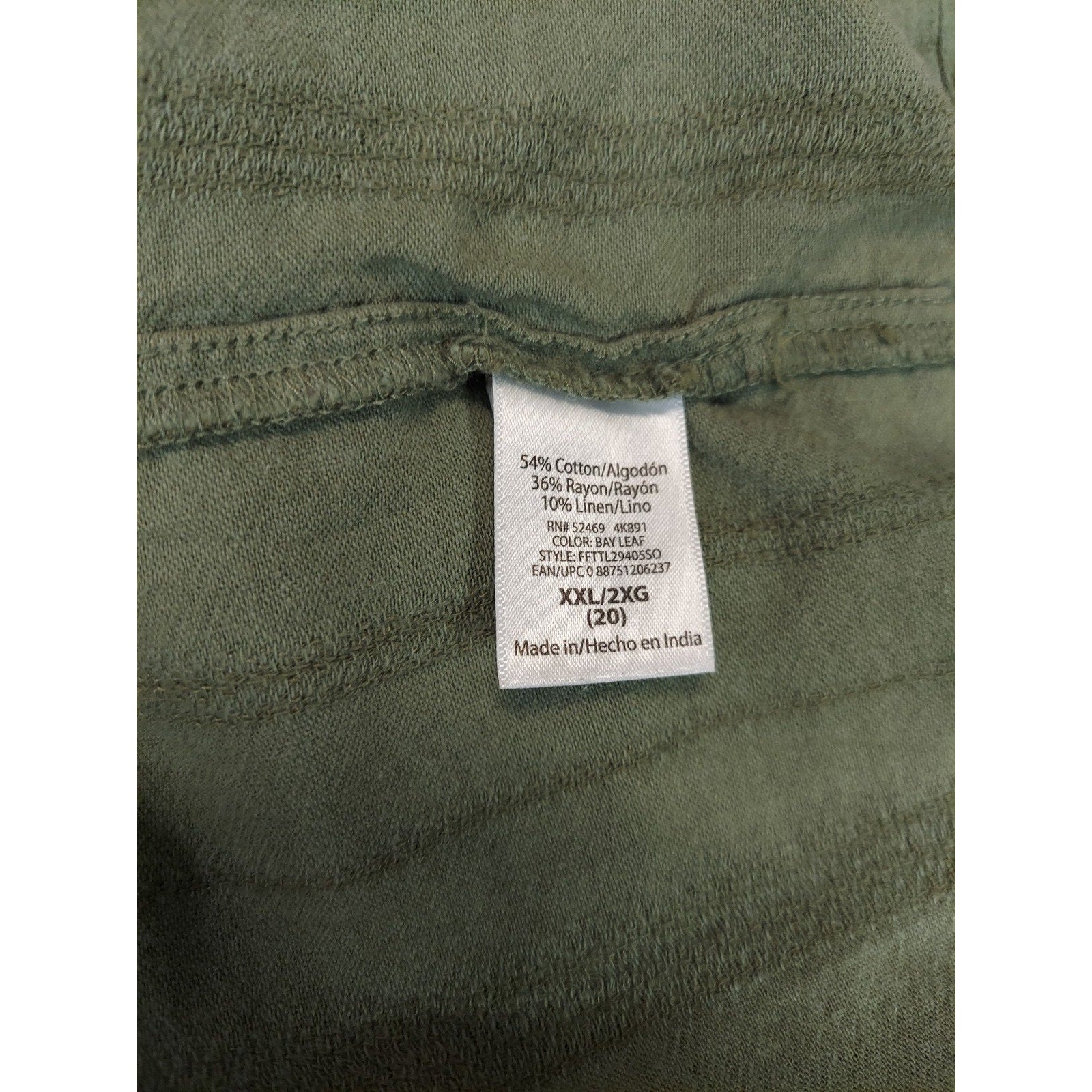 Time & Tru Womens Top XXL 20 Olive Green Short Sleeve Tie Front Striped Linen