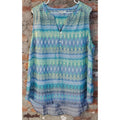 Como Blu Womens Plus Size 1X Sleeveless Tunic Top Geometric Print Blouse Blue