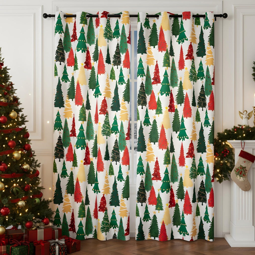 LOSIVISHE Christmas Tree Holiday Curtains Panels 52x63 Multicolor Grommet Xmas