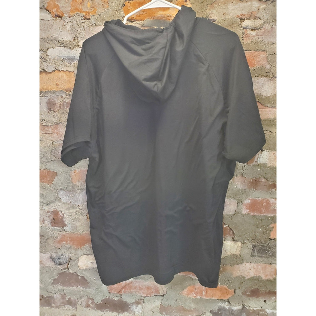 Mens Short Sleeve T Shirt Hoodie XXL Black Pullover Hooded Drawstring