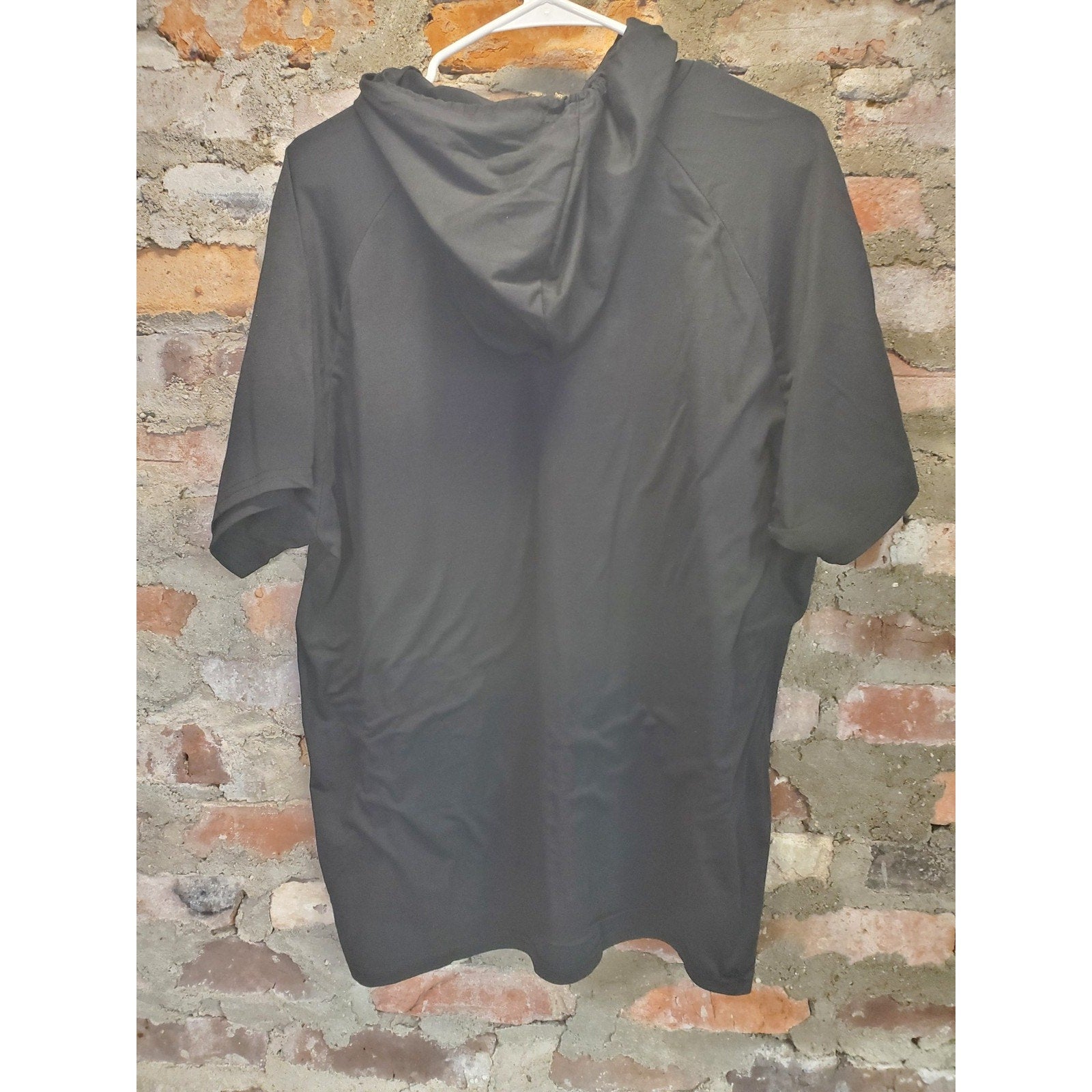 Mens Short Sleeve T Shirt Hoodie XXL Black Pullover Hooded Drawstring