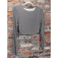 Aerie Offline Womens Sz M Long Sleeve Crop Top Black White Stripe Ribbed Knit
