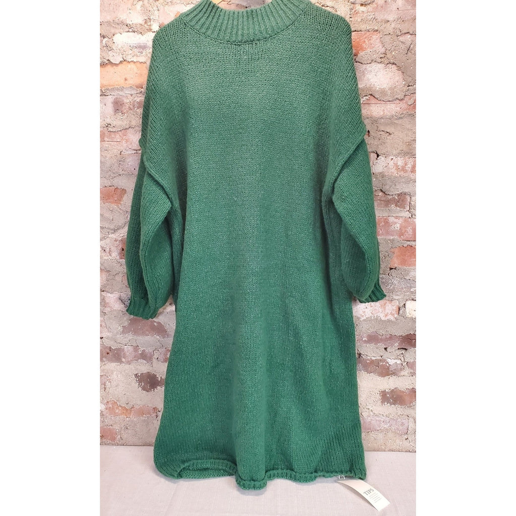 TIPS Womens Sweater Dress M Emerald Green Knit Mock Neck Long Sleeve Pullover