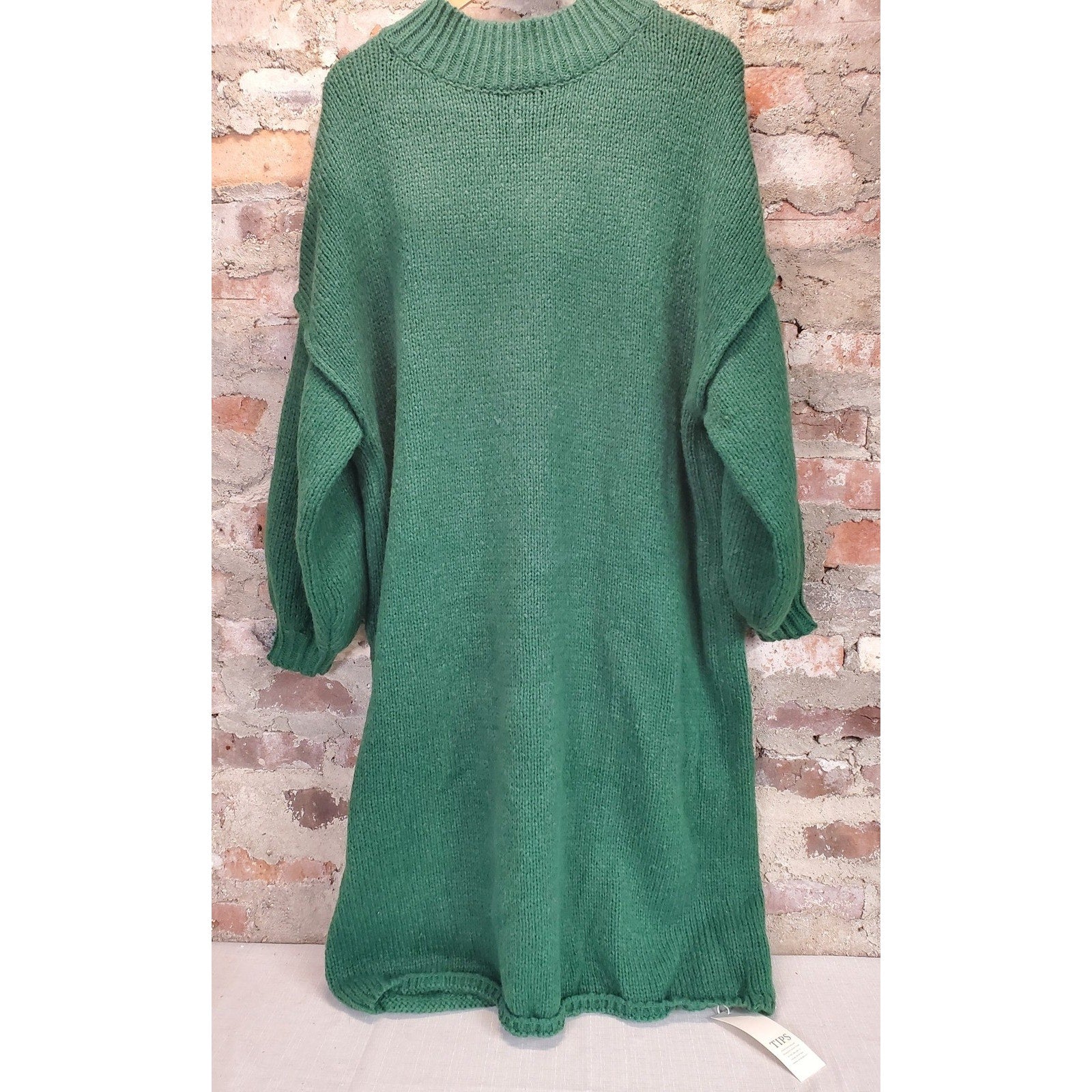 TIPS Womens Sweater Dress M Emerald Green Knit Mock Neck Long Sleeve Pullover