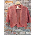 Chico's Womens Size 1 Coral Orange Open Knit Cropped Cardigan Shrug 3/4 Sleeve