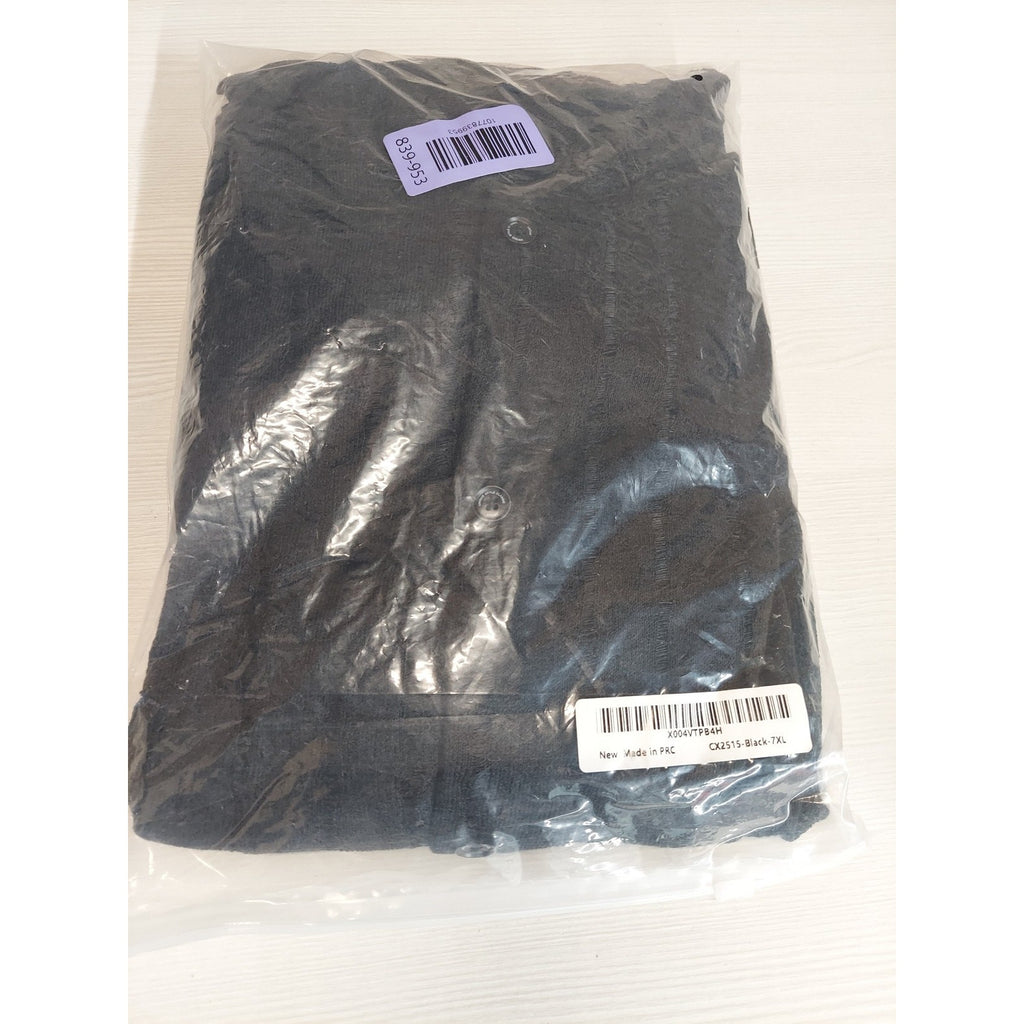 Mens Sheer Knit Button Up Shirt 7XL Black Long Sleeve New Casual