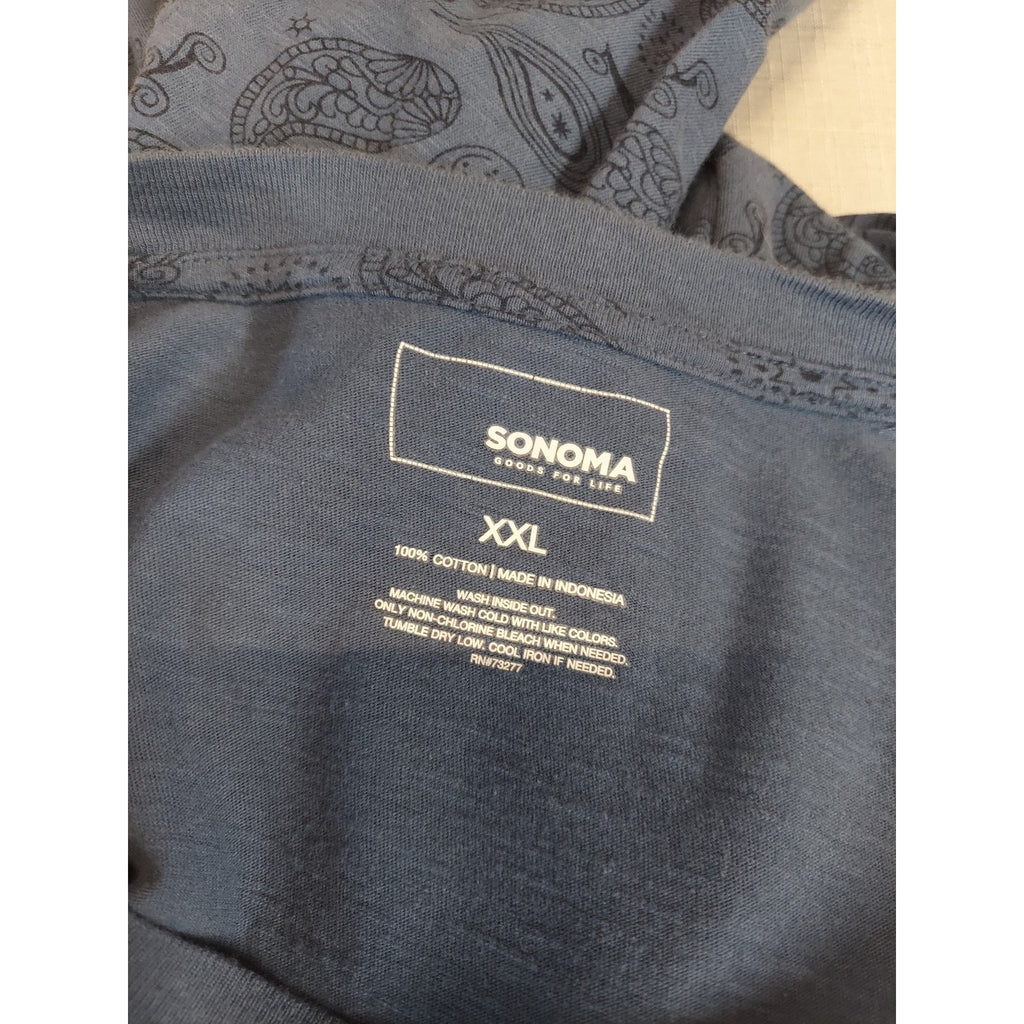 SONOMA Womens T-Shirt XXL Blue Paisley Short Sleeve Cotton Pocket Tee