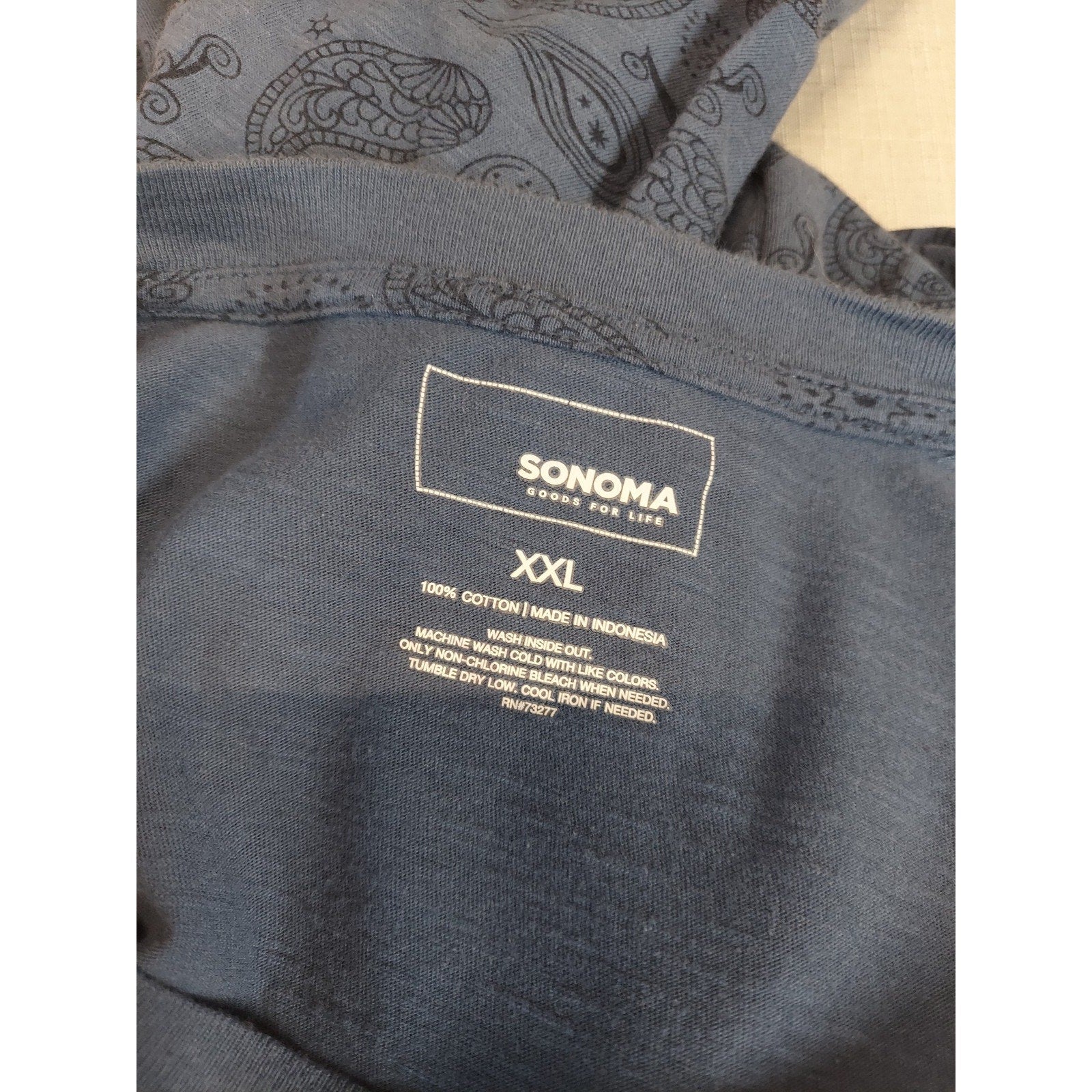 SONOMA Womens T-Shirt XXL Blue Paisley Short Sleeve Cotton Pocket Tee