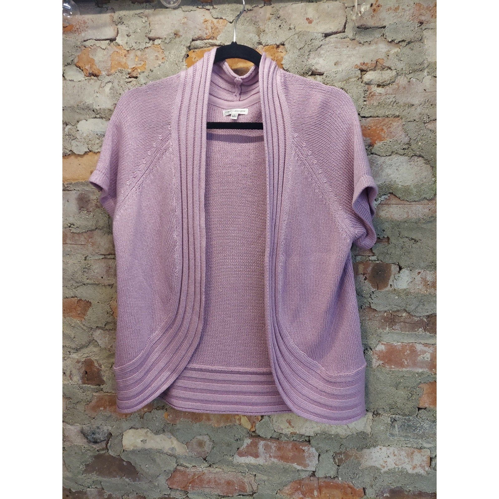 Croft & Barrow Womens Cardigan L Lavender Short Sleeve Open Front Knit Sweater