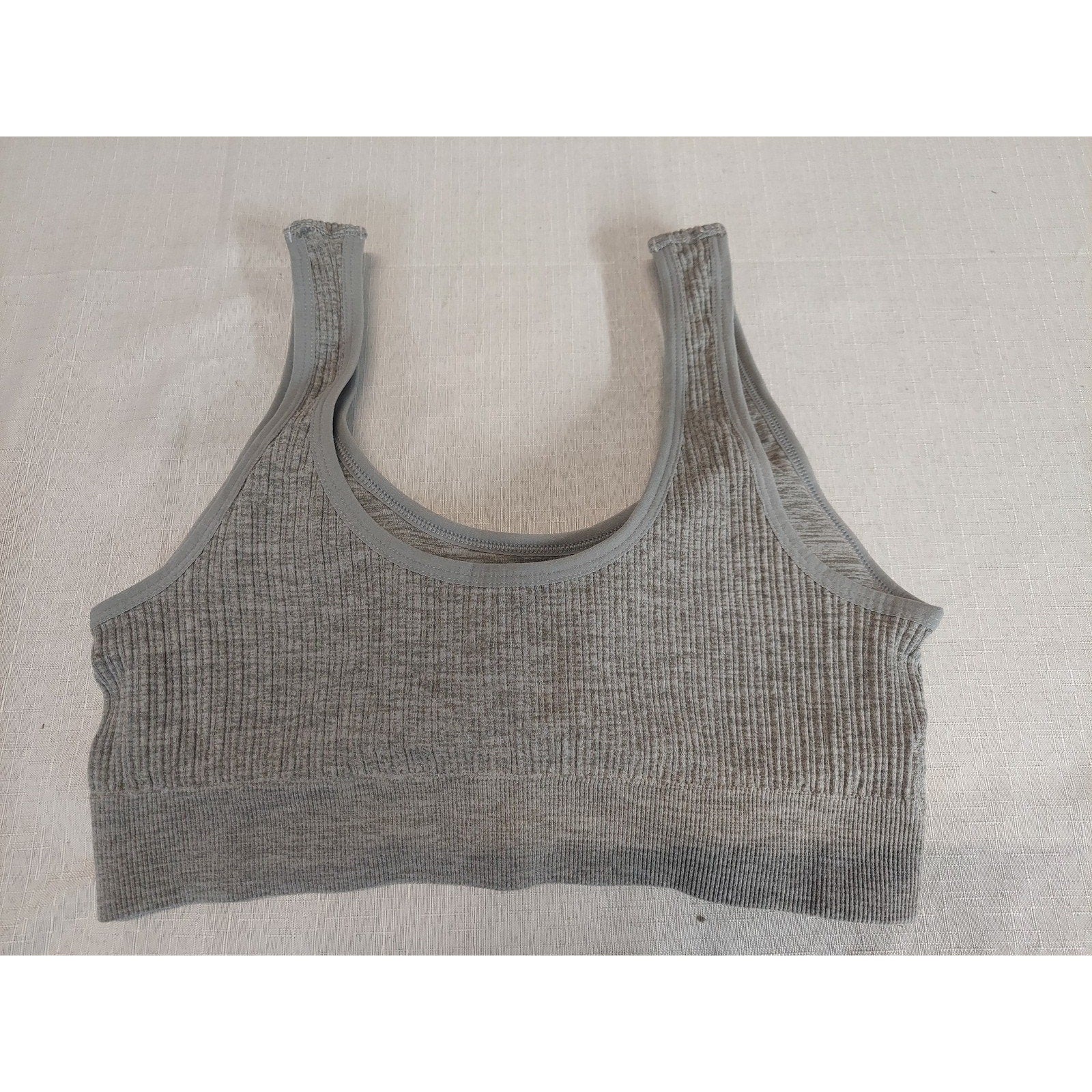 Lucky Brand Womens Sports Bra XL Gray Ribbed Seamless Athletic Pullover