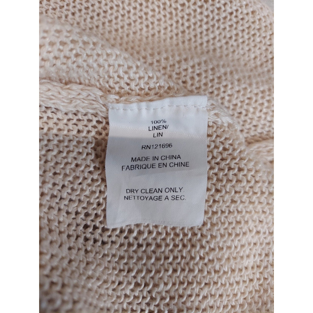 DEMYLEE Womens Cream Linen Knit Top S 3/4 Sleeve Open Weave Pullover
