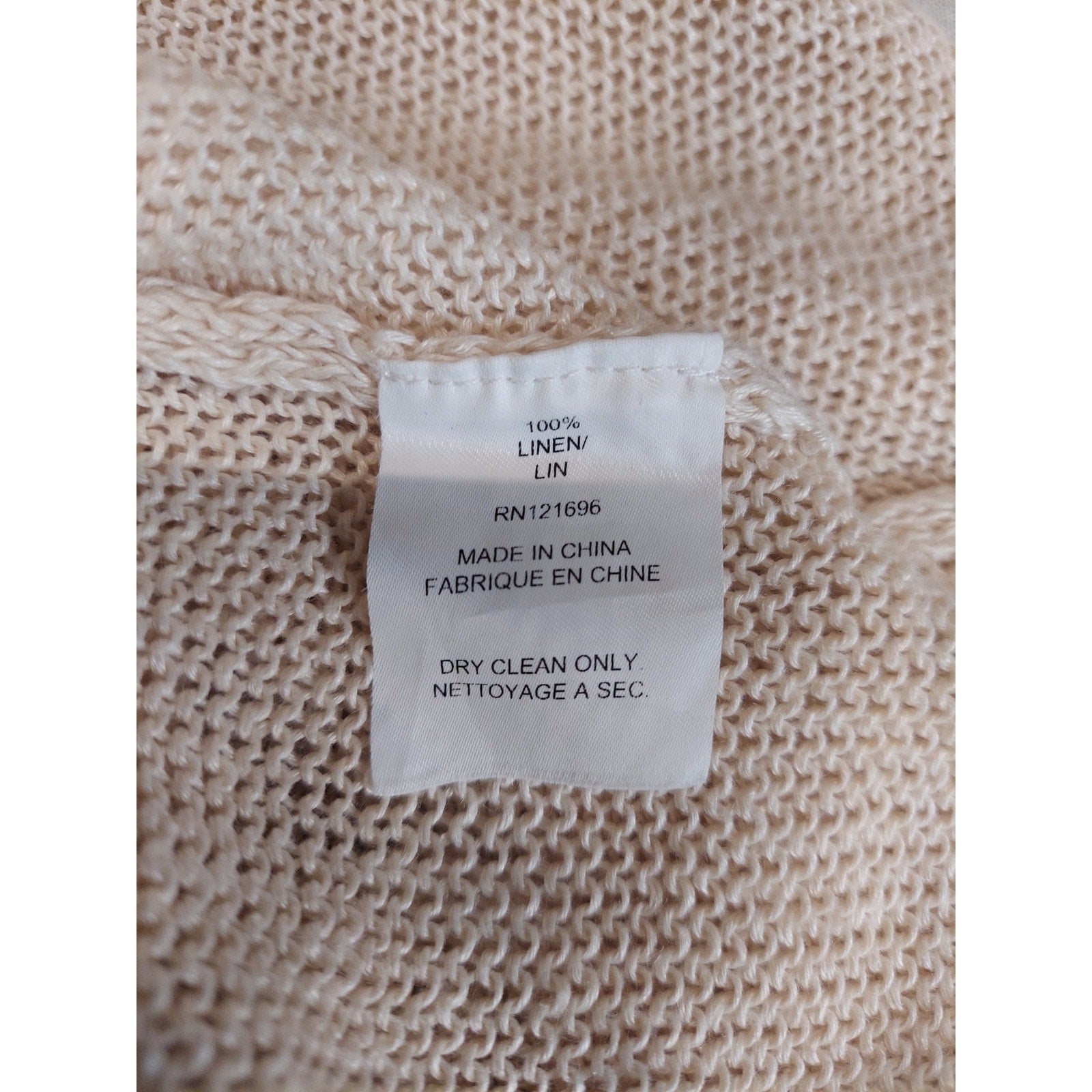 DEMYLEE Womens Cream Linen Knit Top S 3/4 Sleeve Open Weave Pullover
