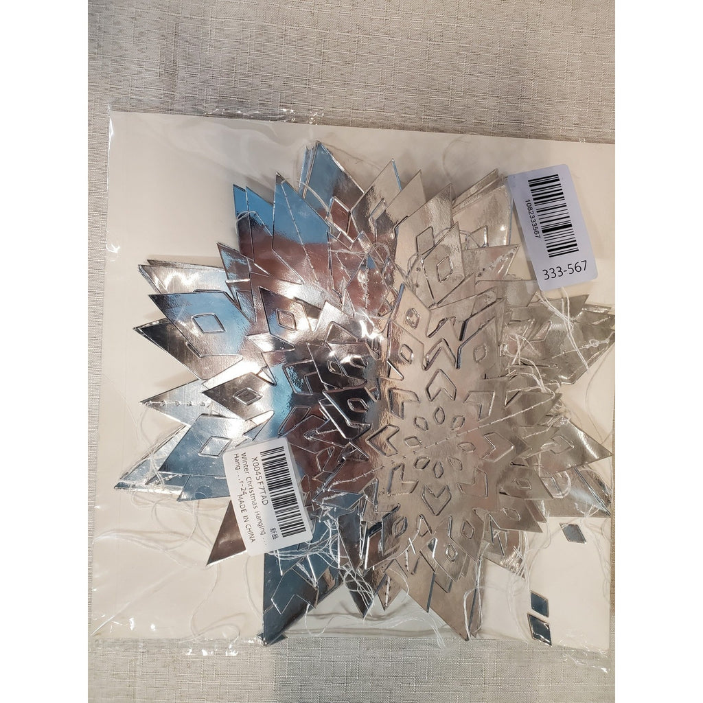 Silver 3D Snowflake Hanging Decorations Christmas Winter Holiday Party Decor