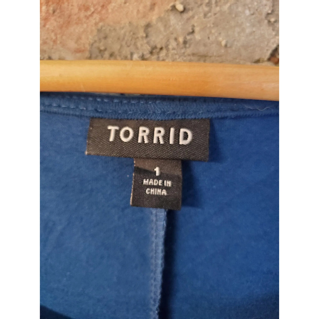 Torrid Womens Dress Size 1X 14 16 Blue Sleeveless Draped Faux Wrap Sheath