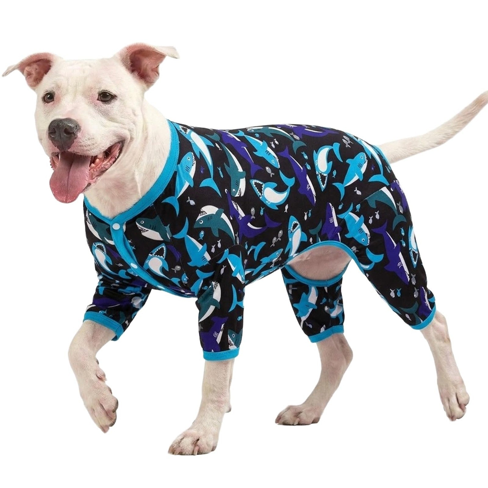 Dog Sz L Pajamas Shark Print Full Body Four Legged Jumpsuit Pet Sleepwear
