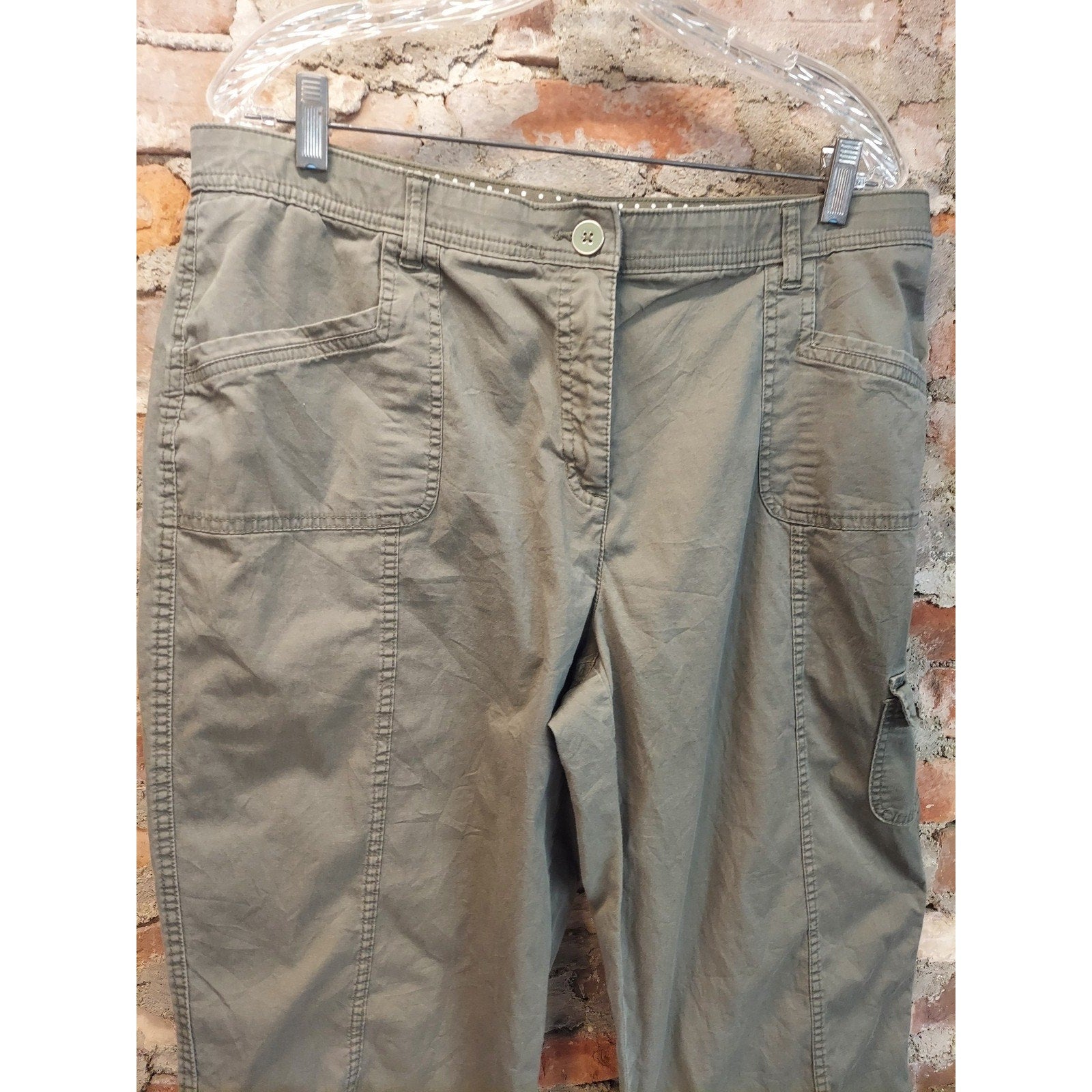 Karen Scott Womens Capri Pants 18 Olive Green Cargo Cotton Drawstring Hem