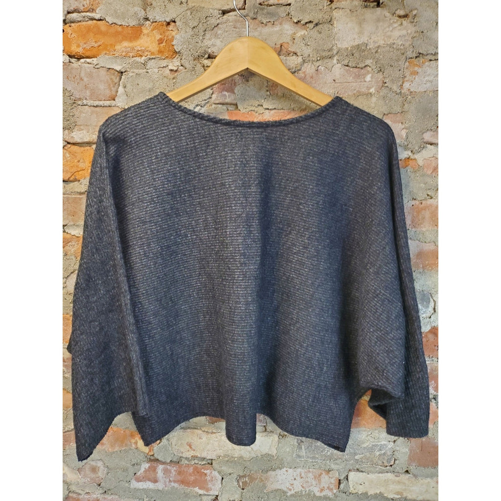 EXPRESS Womens V Neck Knit Sweater Small S Charcoal Shimmer Metallic Dolman