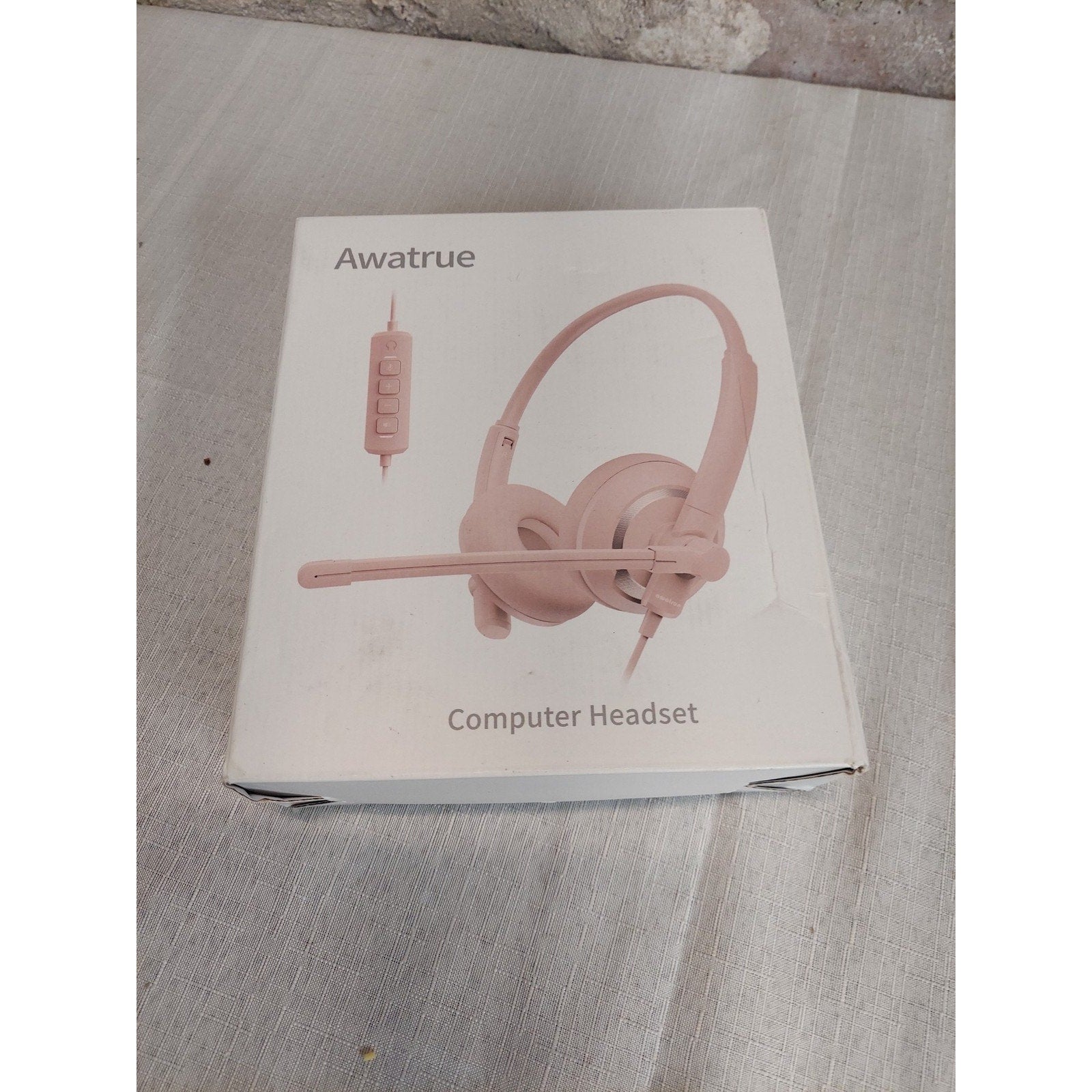 Awatrue Computer Headset Wired Microphone Pink Over Ear Volume Control PC Laptop