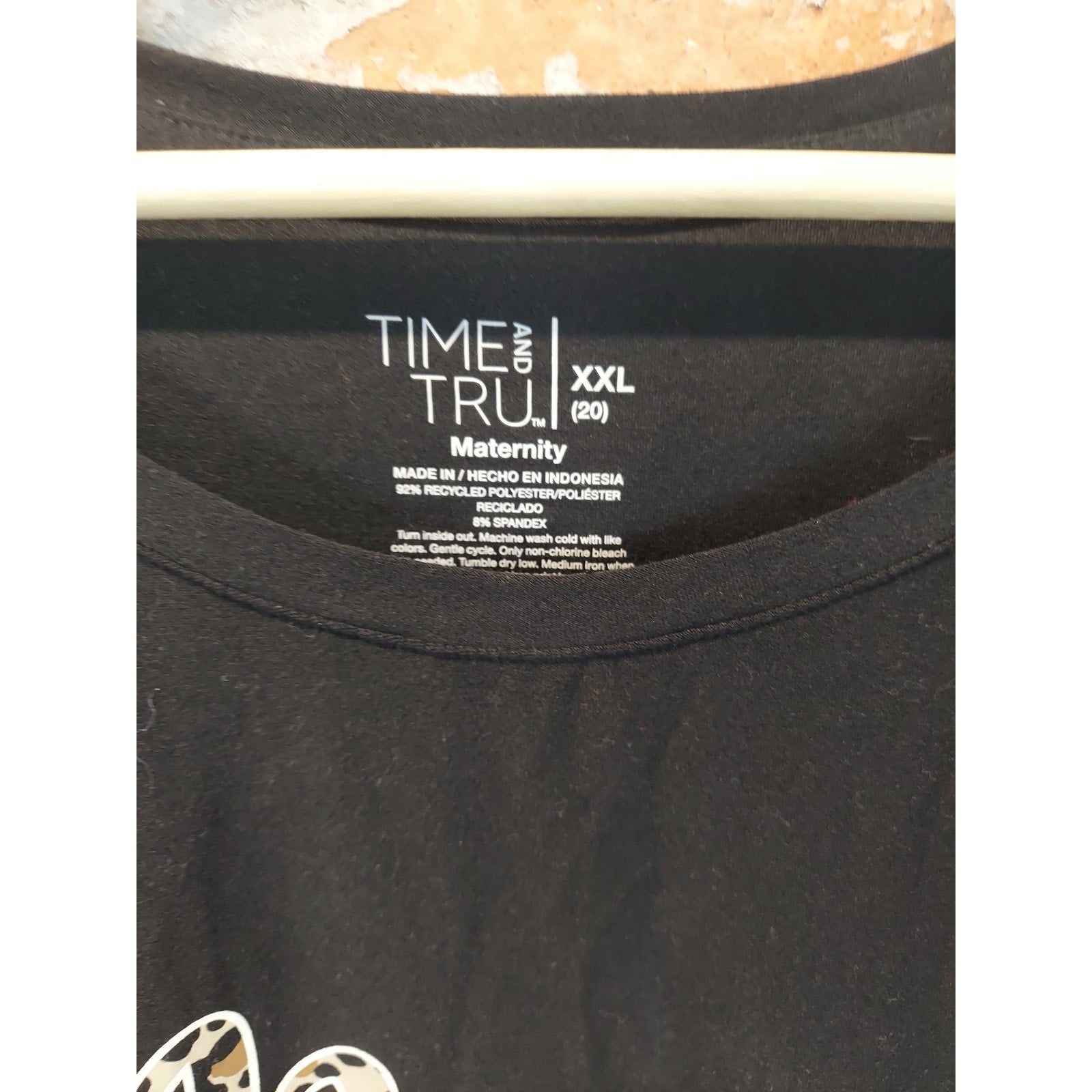 Time And Tru Womens Maternity T-Shirt XXL 20 Mama Leopard Print Black Short
