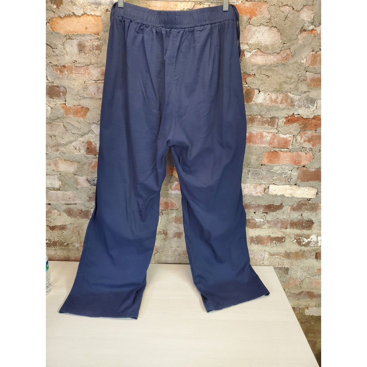 Womens Plus Size Pants 3X Navy Blue Elastic Waist Wide Leg Relaxed Fit Lounge