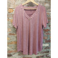 Womens Rose Pink Top 2XL Short Sleeve V Neck Button Front Gathered Detail